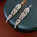 Elegant silver floral dangle earrings featuring sparkling clear crystals and tassels - Palace Tassel Style Floral Series Style (41#)