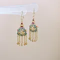 Elegant vintage Chinese style enamel fish tassel earrings in gold finish for women - 11# Ear Hook