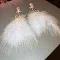 Elegant white feather drop earrings featuring sparkling crystal-encrusted bow design elements - 35# Silver Post (White Bow)