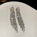 Sparkling long tassel drop earrings with luxurious diamond-encrusted silver finish. - Dense Row Drill Chain Dangle Style (65#)