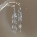 Elegant long silver tassel earrings with sparkling rhinestones for evening wear - Vertical Multi-Chain Long Rhinestone Tassel Style (70#)