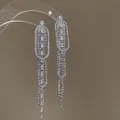 Exaggerated long silver tassel earrings with clear crystals for a luxury evening look - Double Ring Nested Multi-Way Long Tassel Style (71#)