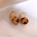 Elegant retro gold rhinestone ball drop earrings with floral leopard pattern on silk - Gold Coffee Black (65#)