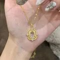 Elegant gold-plated titanium steel hulu pendant necklace with sparkling cubic zirconia stones - Style 14