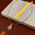 Gold-plated titanium steel necklace featuring a zircon-encrusted gourd pendant charm. - Style 28