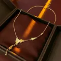 Elegant gold titanium steel necklace with heart-shaped pendants in a luxury gift box - Style 29