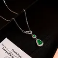 Elegant silver-tone titanium steel necklace featuring a green zircon gourd pendant design - Style 6