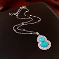 Elegant silver stainless steel gourd pendant necklace with blue turquoise and sparkly zircon accents - 27# Style