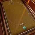 Vintage style titanium steel necklace featuring a zircon-encrusted turquoise gourd pendant - Style 32