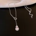 Elegant silver titanium steel necklace featuring a double gourd pendant with pink stones - Style 35#