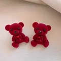 Orecchini a lobo a forma di orsetto floccato rosso bordeaux con perni in argento placcati oro 18K - Stile Orso Floccato (38#)