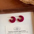 Elegant deep red velvet C-shaped hoop earrings presented on a premium jewelry tray - 47# (Minimalist Velvet C-Hoop-Silver Post) / Red
