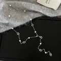 French style silver pearl necklace with pig nose links sweater chain - Pig Nose Long Style (HN4602) / Silver (Real Gold Plated)