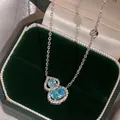Elegant gourd pendant necklace featuring light blue zircon in titanium steel for women - Style 13