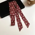 Retro burgundy skinny silk scarf belt with circular wave pattern for women's accessory - 59# Waist Chain - Coffee Green