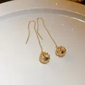 Detailed view of elegant gold long tassel ear threader earrings with crystal balls. - Water Drop (3#)