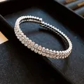 Elegant silver-tone bangle bracelet with double-row cubic zirconia in jewelry box - Style 33 / Silver