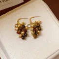 Elegant grape cluster hoop earrings with golden beads and brown imitation tiger eye - Grape Cluster Zirconia Style (13#)