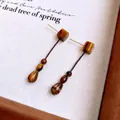 Vintage Maillard style tiger eye stone geometric drop earrings with gold-plated finish - Geometric Cube Pendant (31#)