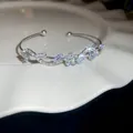 Sparkling silver-tone double-layer open cuff bracelet with flower zircon embellishments - Style 39 / Silver