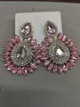 Oversized pink crystal flower dangle earrings with teardrop rhinestones in luxury style - 19-Stone Style / Pink