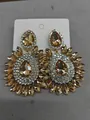 Glamorous champagne gold rhinestone flower drop earrings presented on white display card - 19-Stone Style / Yellow