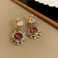 Vintage French style heavy-duty dangle earrings with amber and purple crystal gems - 24# Silver Earring Post Earrings