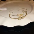 Elegant French vintage zircon adjustable open cuff bracelet with bowknot motif in gold - Style 52 / Gold-Bowknot