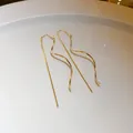 Elegant long gold spiral threader earrings with a minimalist wave design for modern women - Wave (46#)