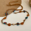 Bohemian braided waist chain with colorful beads, shells, and flower accents for dresses - Light Coffee Shell Floral Style (5#)