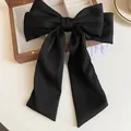 Eleganter französischer übergroßer schwarzer Bandschleifen-Haarclip mit langen Bändern und Matt - Lange Band Stil / 8# Federclip-Schwarz