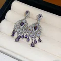 Eleganti orecchini in argento stile palazzo vintage con cristalli viola a goccia e zirconi - Argento Viola