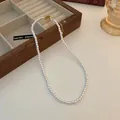 Vintage minimalist white pearl necklace with an adjustable gold-tone chain and clasp - 6mm Pearl Necklace