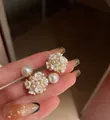 Elegant floral cluster earrings with pearl accents and silver needles for women - Flower Cluster Pearl Style (6) / Large / White