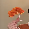 Vintage fabric flower hair fork with orange layered petals for women's hair accessories - Orange