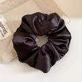 Retro classic black satin scrunchie hair tie with elegant high-gloss silk texture - 34# Hair Tie - Black Cotton