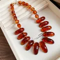 Close-up of retro amber-colored resin bead necklace with vintage Maillard aesthetic - Coffee Style(2#)