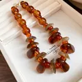 Detailed view of vintage brown and grey resin bead necklace in a jewelry box. - Coffee Style(5#)