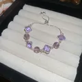 Elegante bracciale in argento con quadrifogli viola e perline in una scatola regalo - Bracciale Scorrevole Quadrifoglio Viola (69#) / Argento-Viola