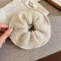 Premium beige oversized knitted ribbed scrunchie hair tie for autumn winter styling - Cream Knit