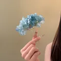 Elegant blue chiffon flower hair fork vintage metal hair pin for women's updo hairstyle - Blue