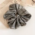 Elegant grey plaid hair scrunchie with sparkling rhinestones for autumn winter - Gray Rhinestone Striped