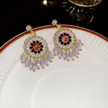 Vintage Ethno-Ohrstecker mit rosa Kristall und lavendelfarbenen Wassertropfenperlen - Gold Rosa Schwarz Kristall Stil (63#)