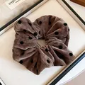 Vintage brown velvet polka dot scrunchie with high-quality pleated texture for hair - Coffee Flocked Polka Dot