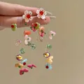 Handmade colorful floral long drop earrings with sweet forest style and summer beach vibe - Multicolor (3# Silver Post-Multicolor)