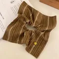Vintage brown striped fabric scrunchie with golden heart charm for elegant hair styling - Brown Stripes