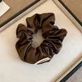 Elegant vintage coffee brown pleated satin scrunchie hair tie for retro hair styling - Dark Coffee Hair Tie