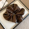 Elegant large coffee brown satin pleated scrunchie hair tie for vintage daily hairstyles. - Dark Coffee Oversized Scrunchie