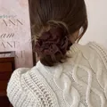Elegant dark brown pleated lace scrunchie hair tie for autumn and winter hairstyle - Coffee Hollow Lace
