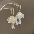 Elegant oversized white flower hoop earrings with beaded tassels and crystal accents - White Big Flower (48# Silver Post-White-Big Flower)